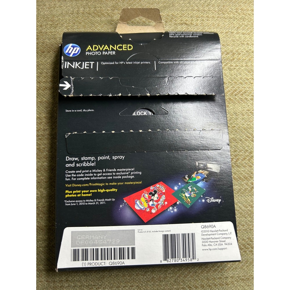 HP Advancedβ Photo Paper Glossy 5x7 60 Sheets Q8690A Mickey Mouse Disney Edition